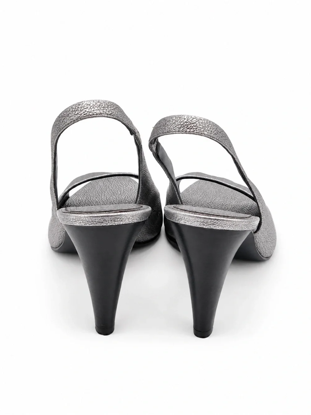 Franco Sarto Lancia Silver Metallic Leather Peep Toe Slingback Heels